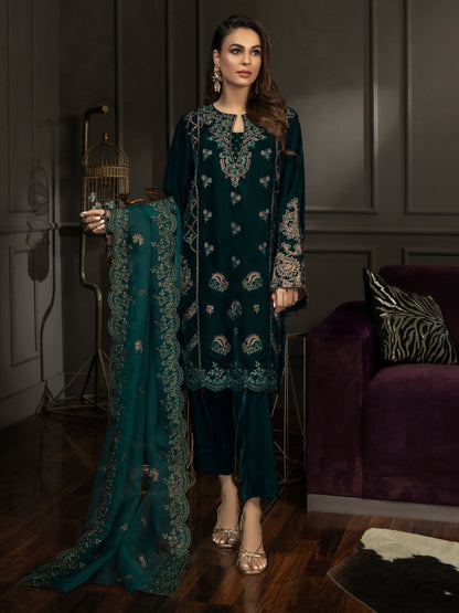 3 Piece Velvet Suit-Embroidered (Unstitched)