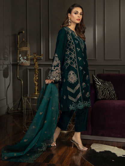3 Piece Velvet Suit-Embroidered (Unstitched)