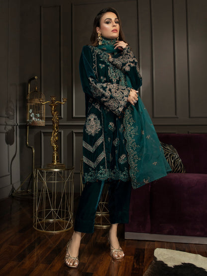 3 Piece Velvet Suit-Embroidered (Unstitched)