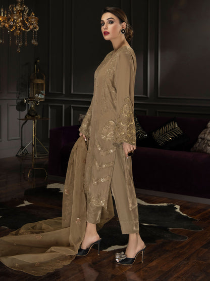 3 Piece Velvet Suit-Embroidered (Unstitched)