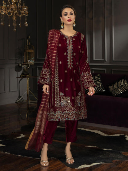 3 Piece Velvet Suit-Embroidered (Unstitched)