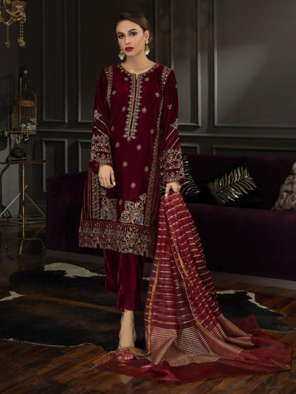 3 Piece Velvet Suit-Embroidered (Unstitched)