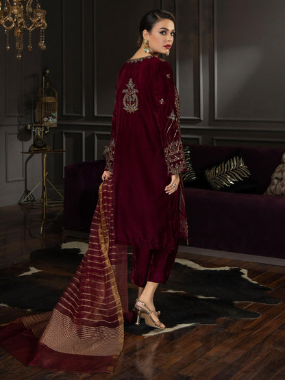 3 Piece Velvet Suit-Embroidered (Unstitched)