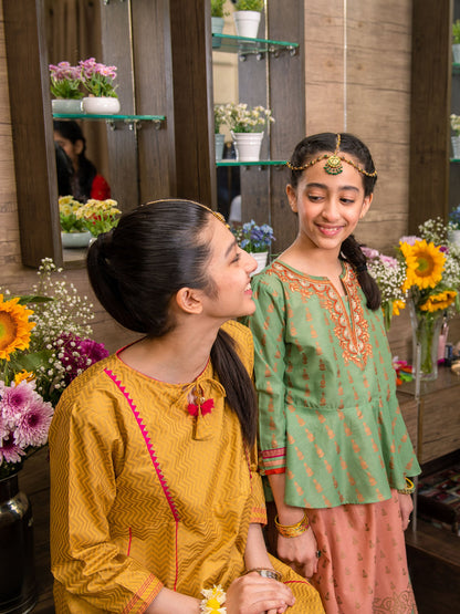Embroidered Kurti and Printed Lehenga
