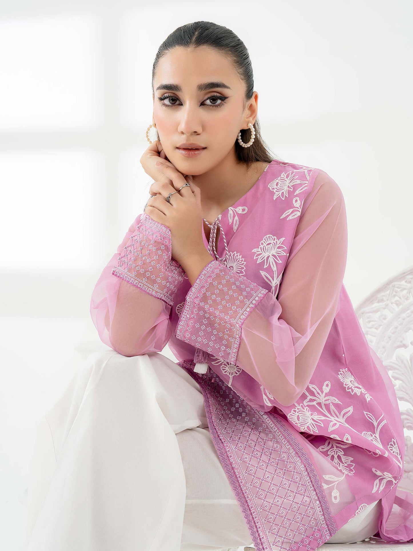 Organza Kurti-Embroidered (Pret)
