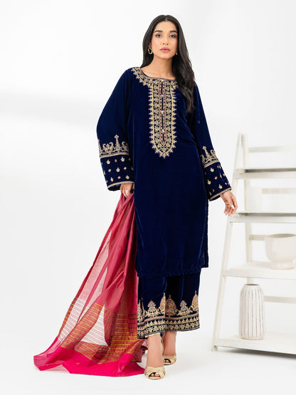 3 Piece Velvet Suit-Embroidered(Pret)