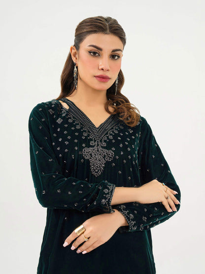 2 Piece Velvet Suit-Embroidered (Pret)