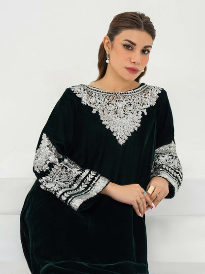 2 Piece Velvet Suit-Embroidered (Pret)