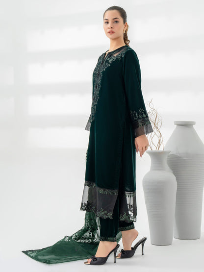 3 Piece Velvet Suit-Embroidered (Pret)