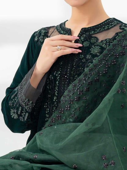 3 Piece Velvet Suit-Embroidered (Pret)