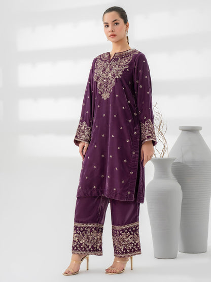 2 Piece Velvet Suit-Embroidered (Pret)