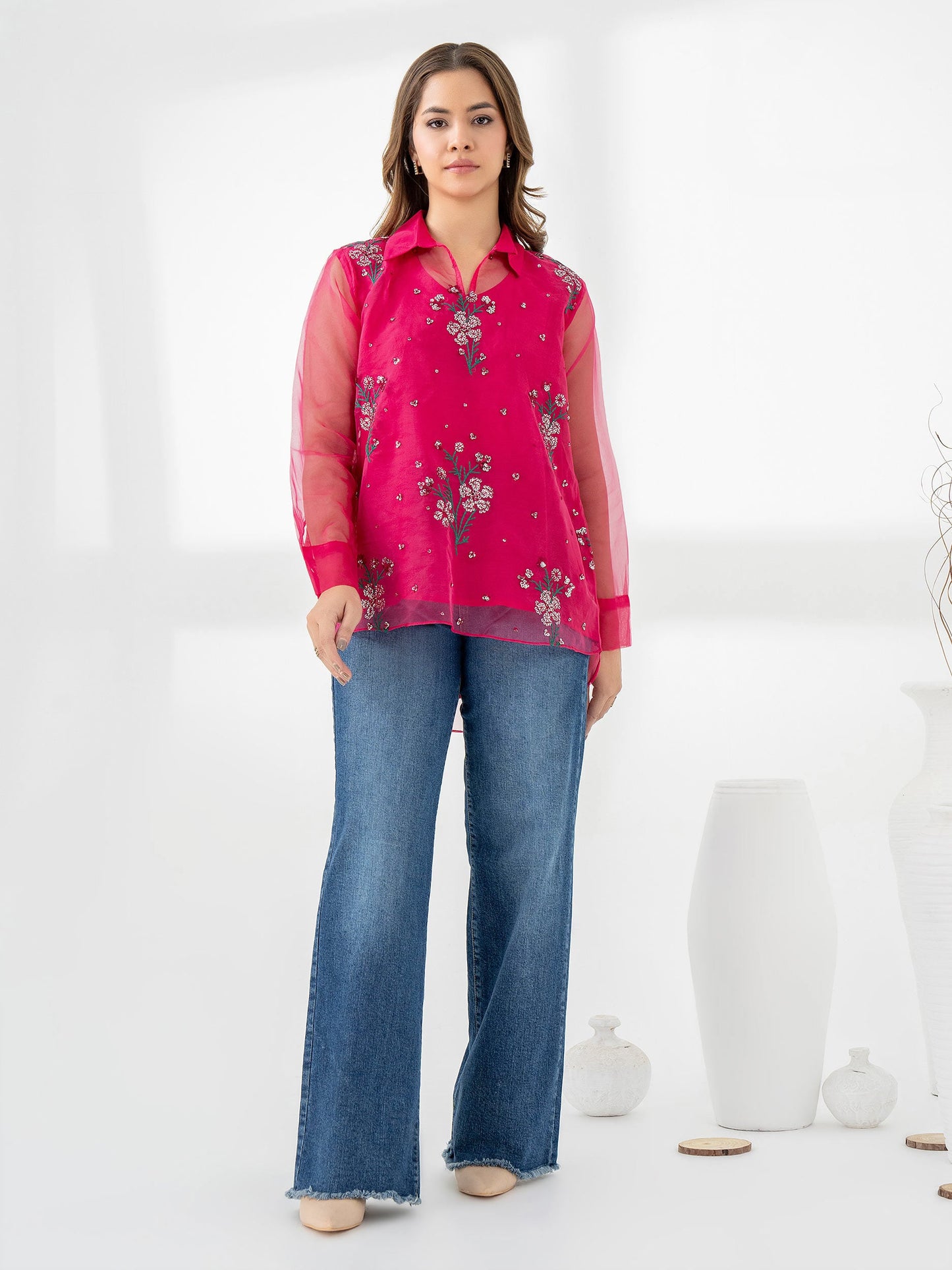 Embroidered Organza Top