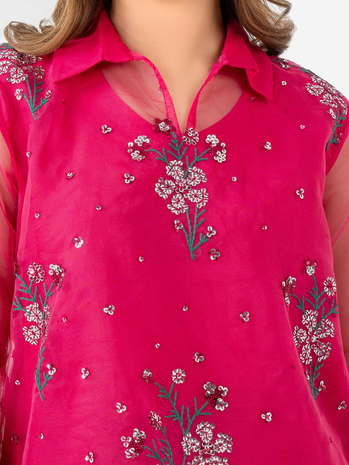 Embroidered Organza Top