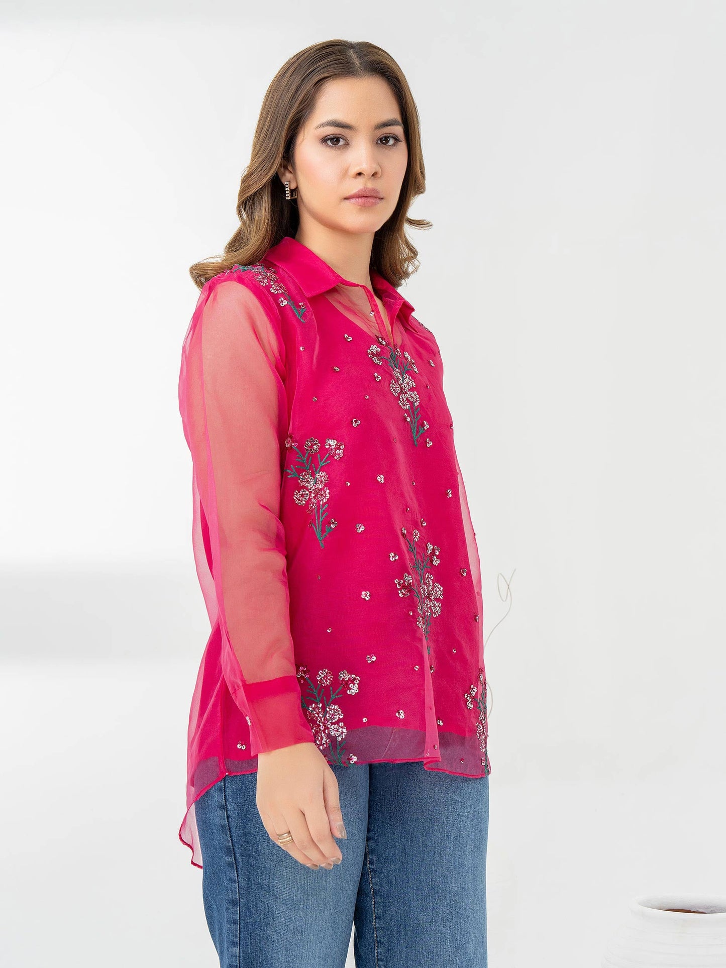 Embroidered Organza Top
