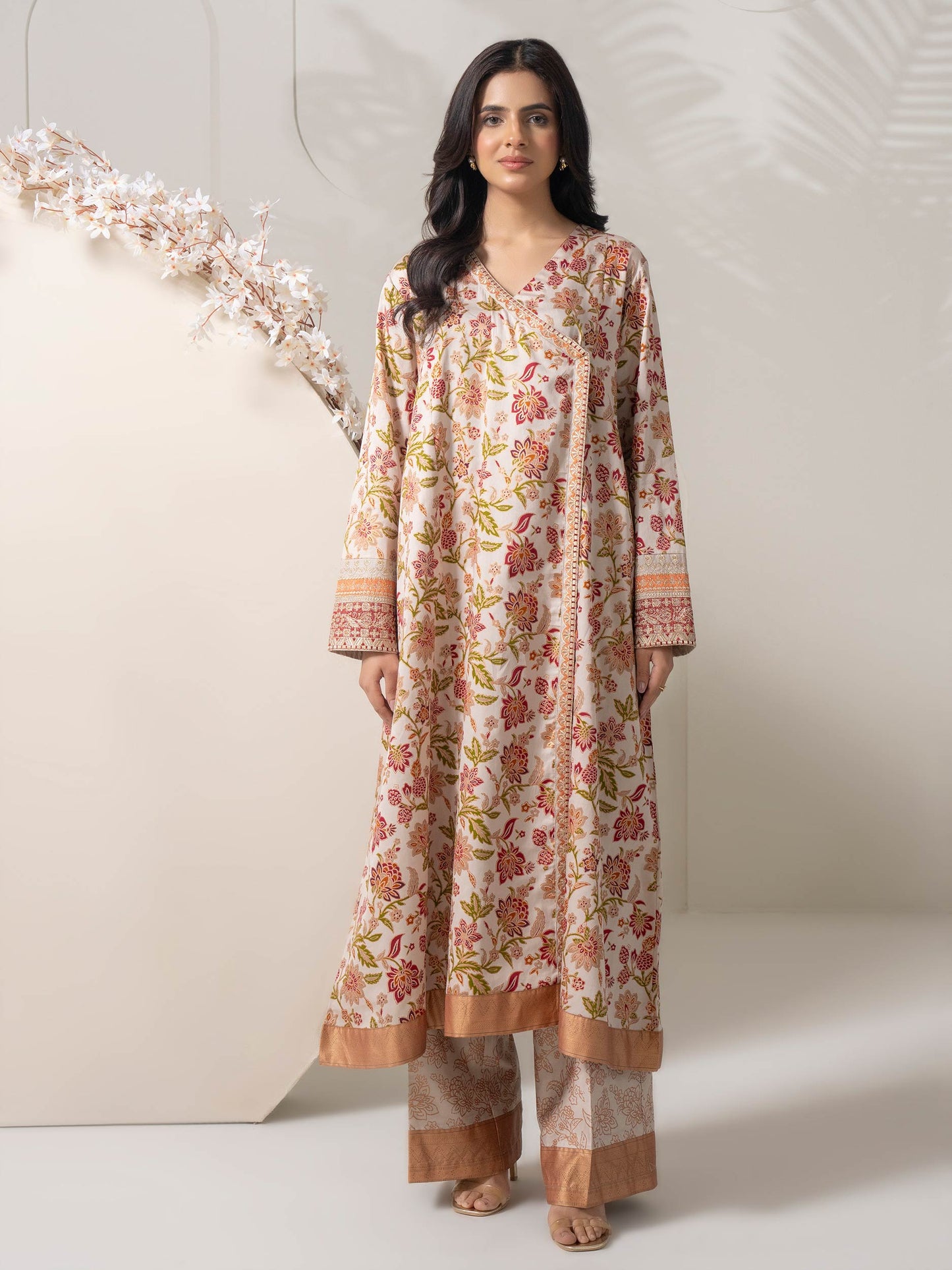 2 Piece Satin Suit-Embroidered (Pret)