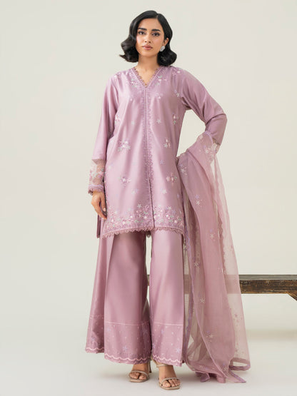 3 Piece Satin Suit-Embroidered (Pret)