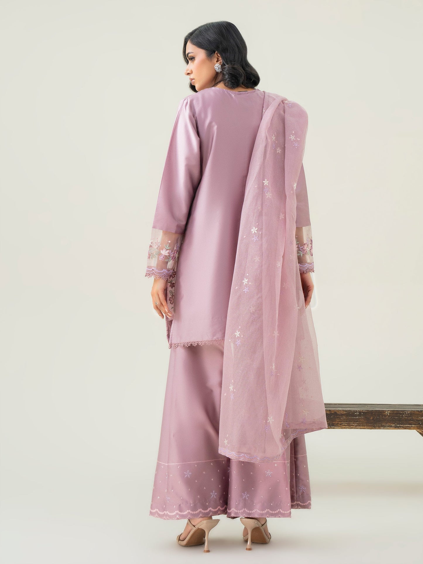 3 Piece Satin Suit-Embroidered (Pret)