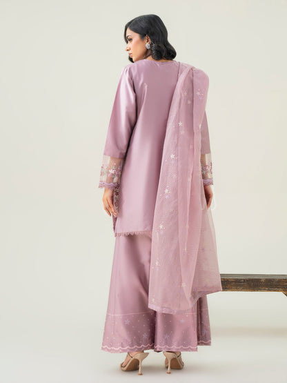 3 Piece Satin Suit-Embroidered (Pret)