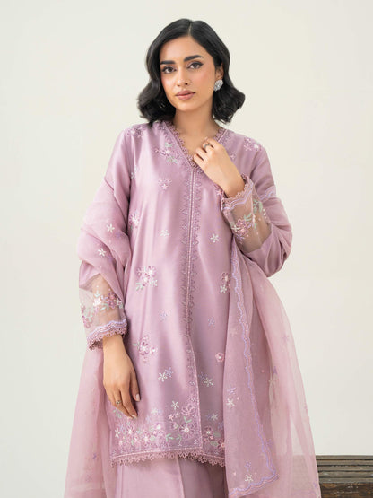 3 Piece Satin Suit-Embroidered (Pret)