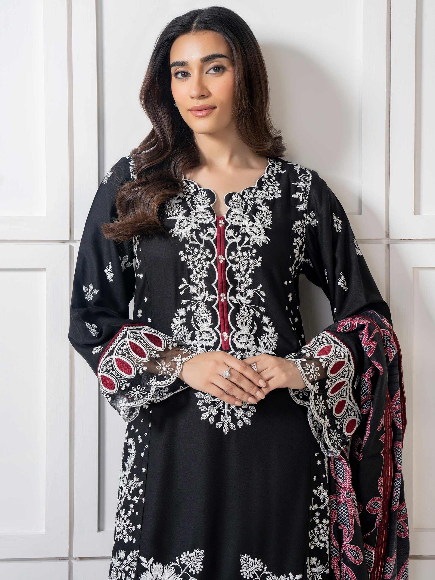 3 Piece Crepe Suit-Embroidered (Pret)