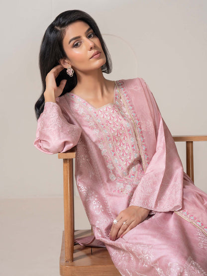 3 Piece Satin Suit-Embroidered (Pret)
