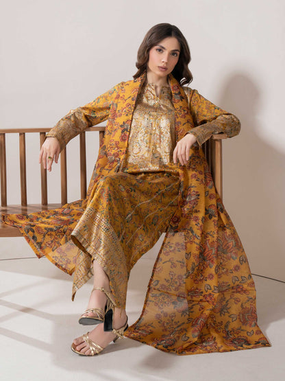 3 Piece Satin Suit-Paste Print (Pret)