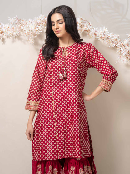 2 Piece Cambric Suit-Paste Print (Pret)