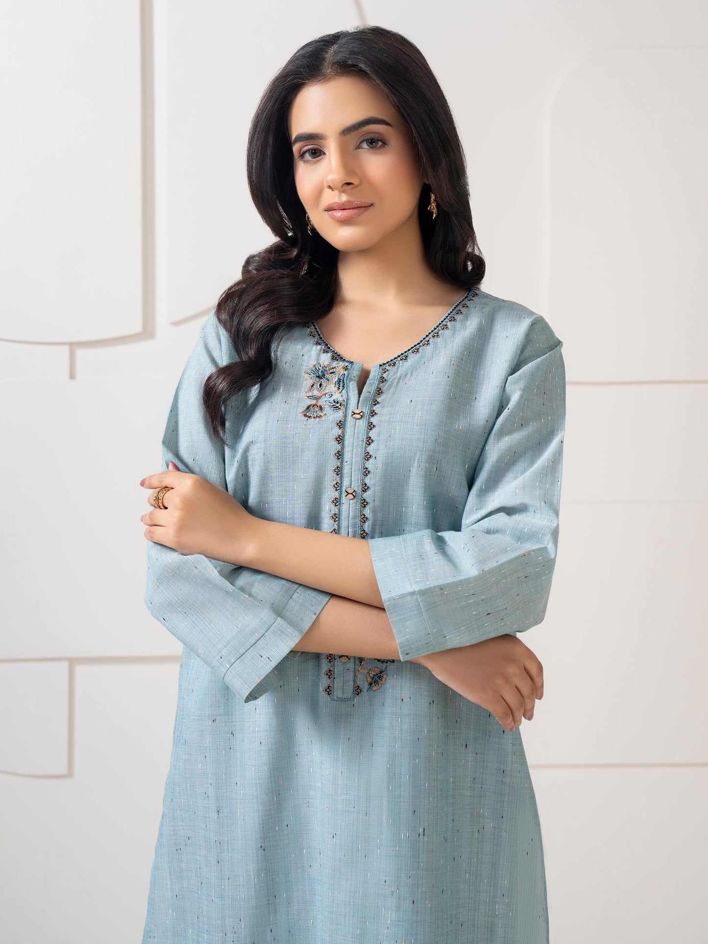 2 Piece Yarn Dyed Suit-Embroidered (Pret)