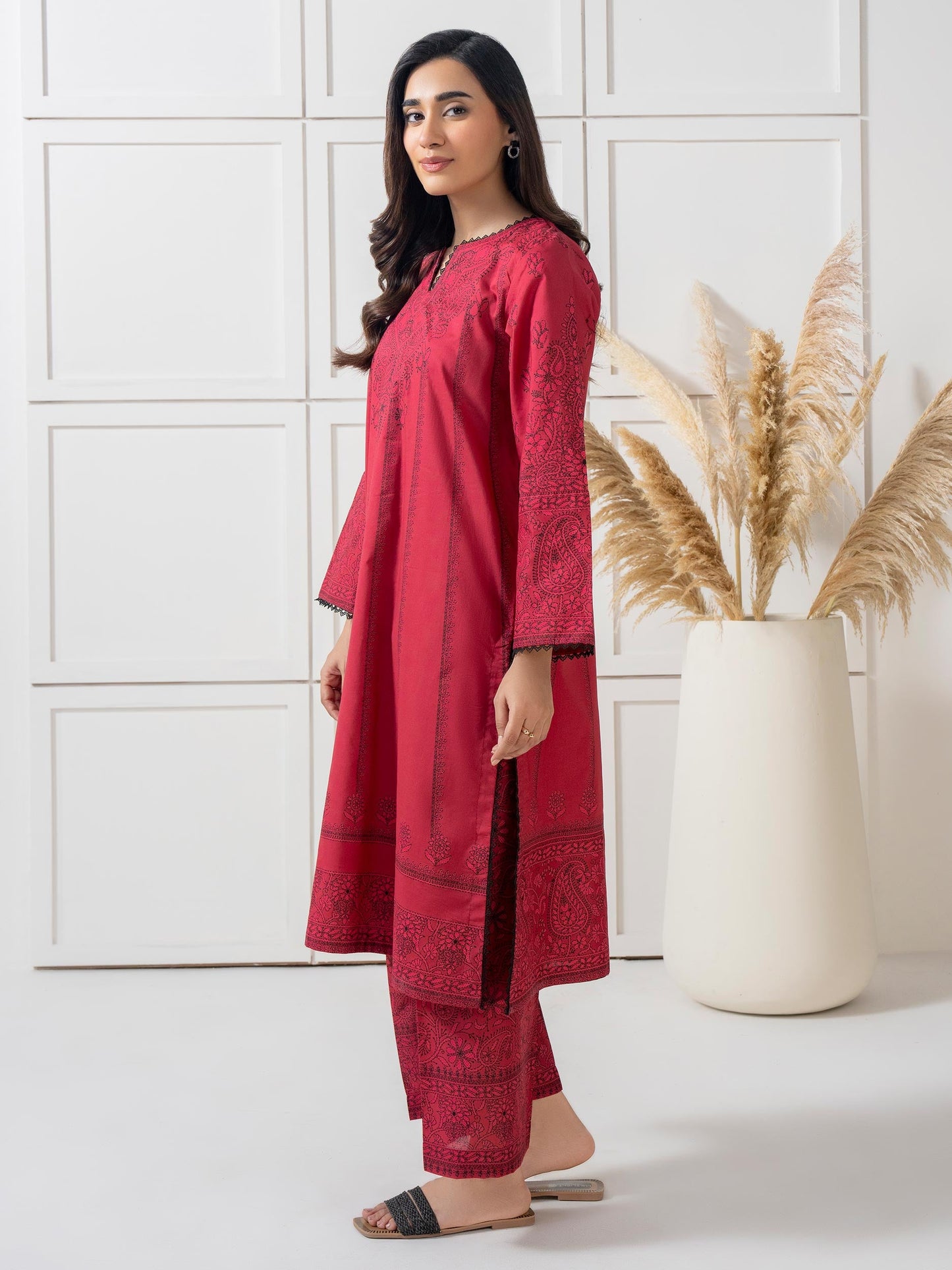 2 Piece Cambric Suit-Paste Print  (Pret)