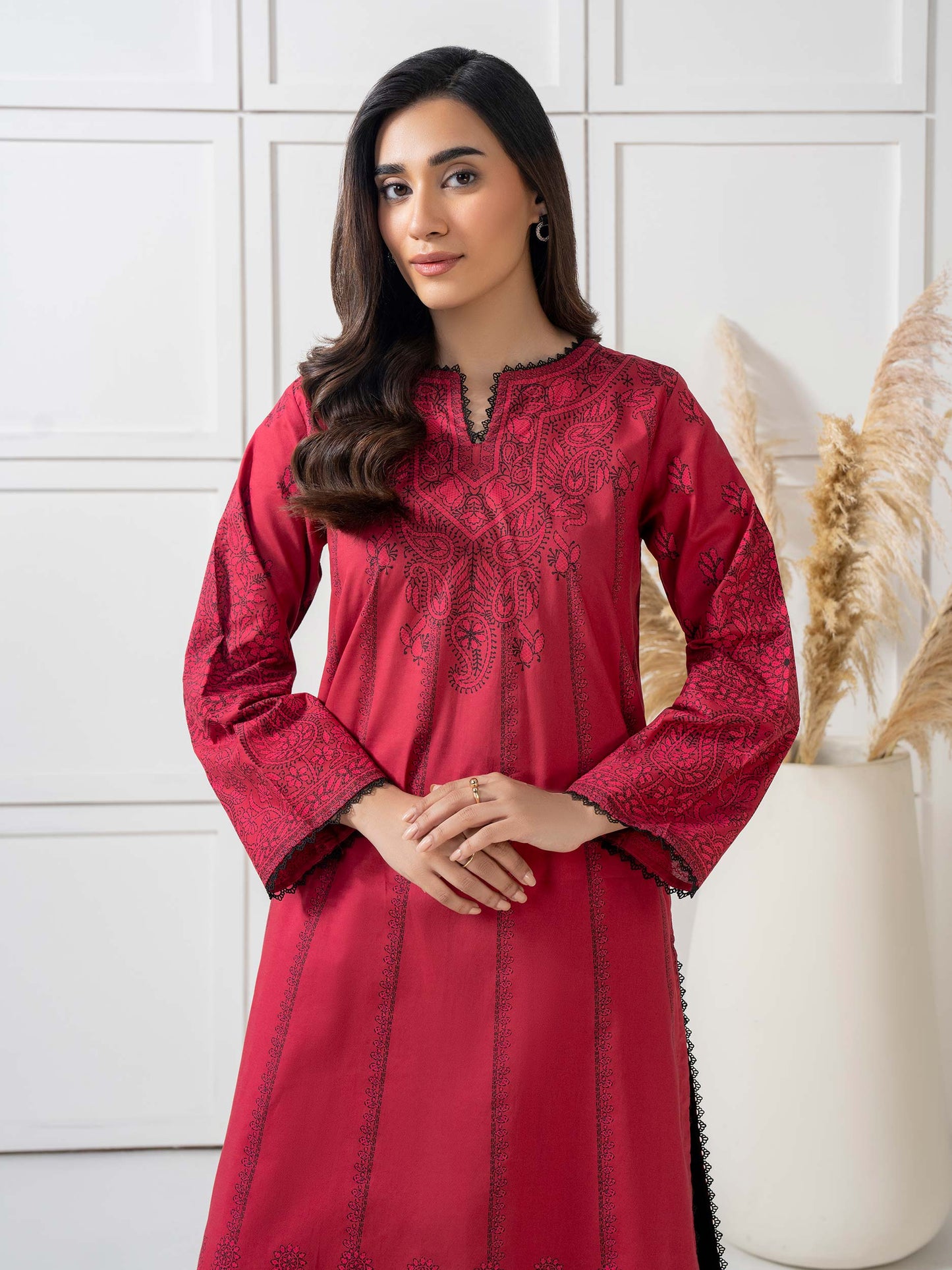 2 Piece Cambric Suit-Paste Print  (Pret)