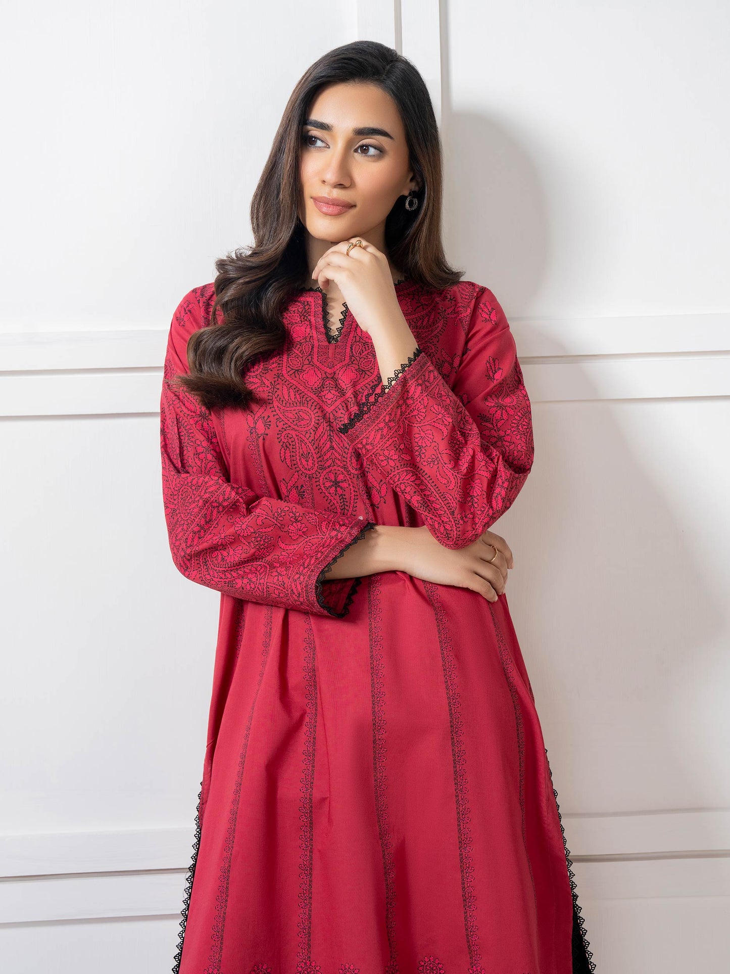 2 Piece Cambric Suit-Paste Print  (Pret)