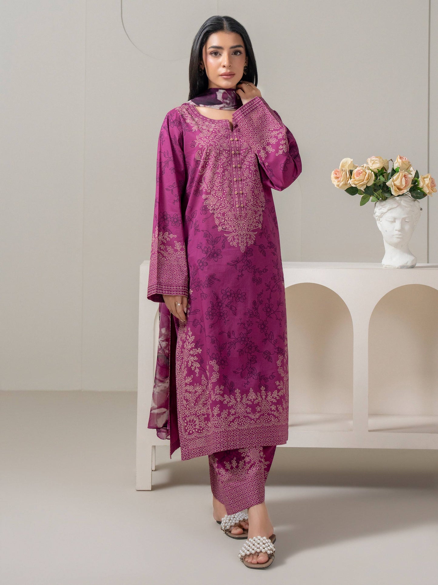 3 Piece Lawn Suit-Paste-Print (Pret)