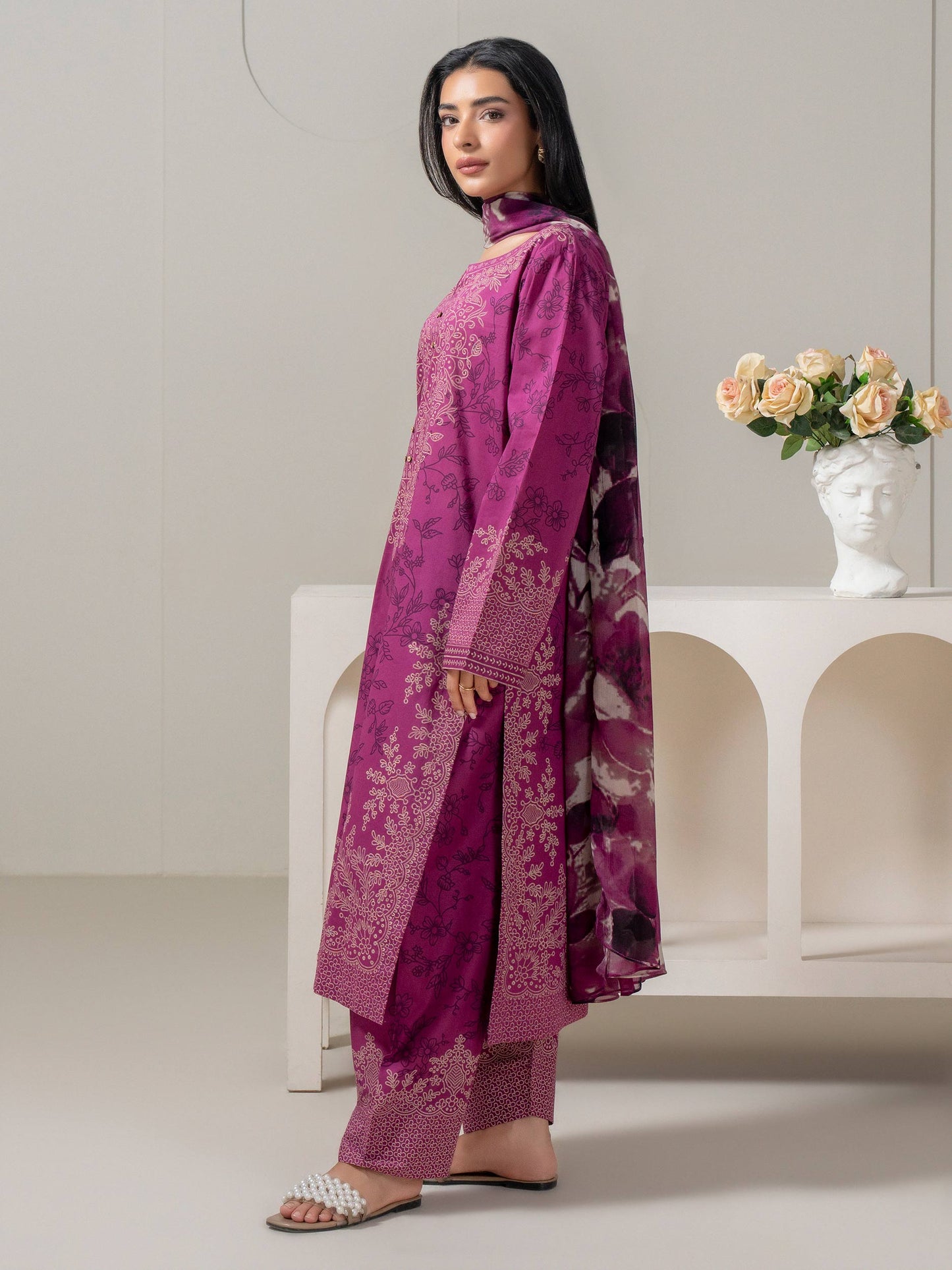 3 Piece Lawn Suit-Paste-Print (Pret)