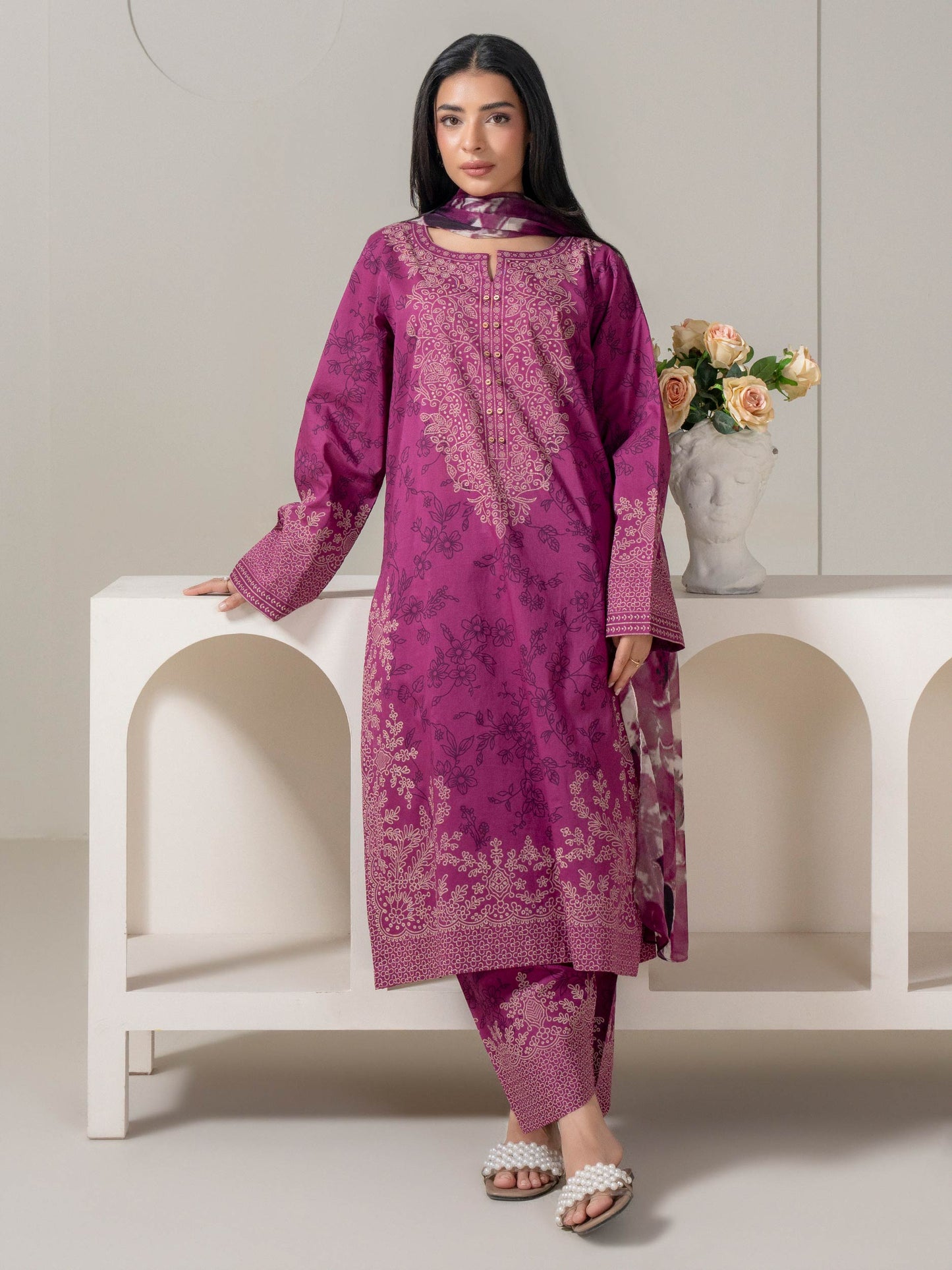 3 Piece Lawn Suit-Paste-Print (Pret)