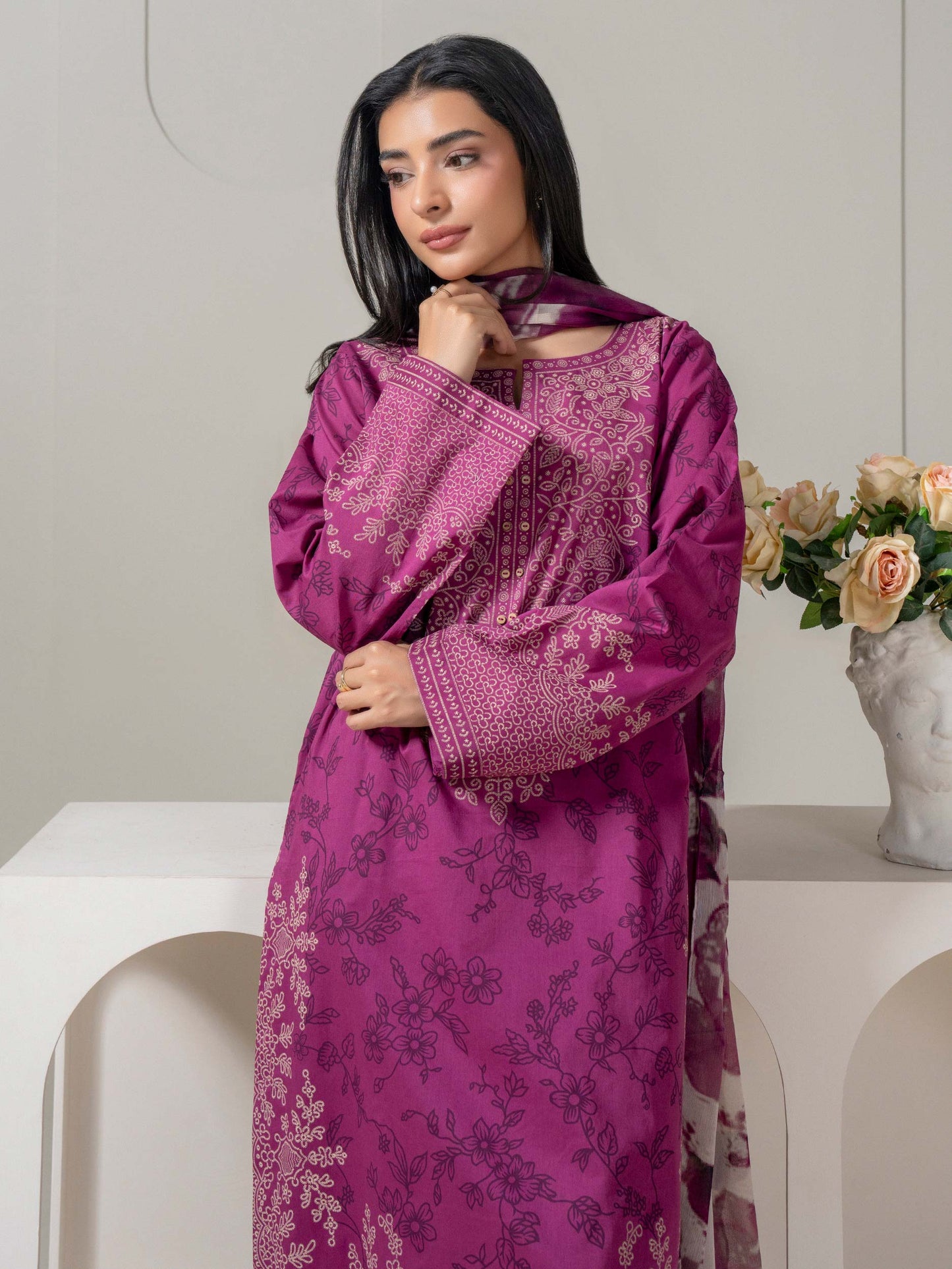 3 Piece Lawn Suit-Paste-Print (Pret)