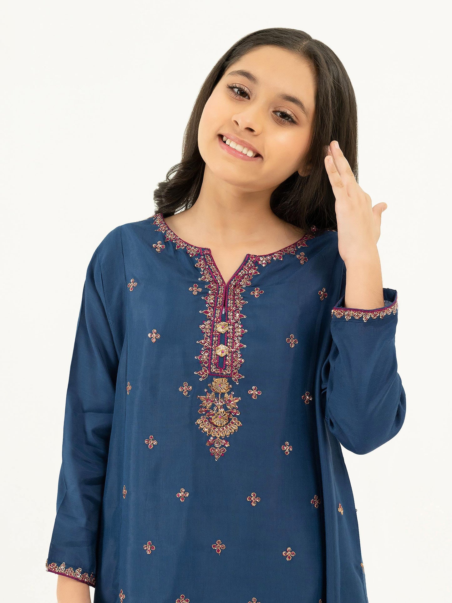 2 Piece Raw Silk Suit-Embellished (Pret)