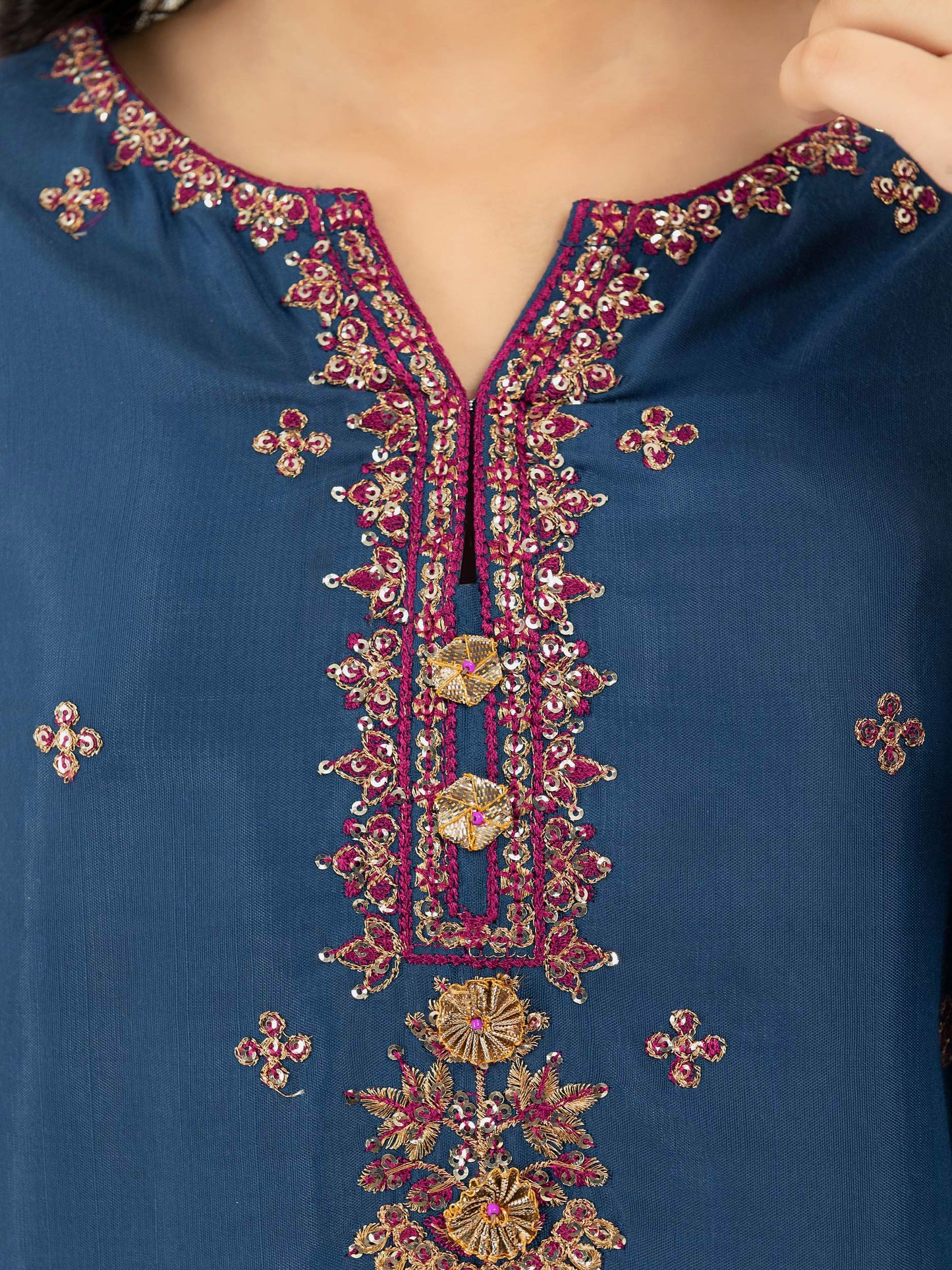 2 Piece Raw Silk Suit-Embellished (Pret)