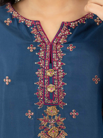 2 Piece Raw Silk Suit-Embellished (Pret)
