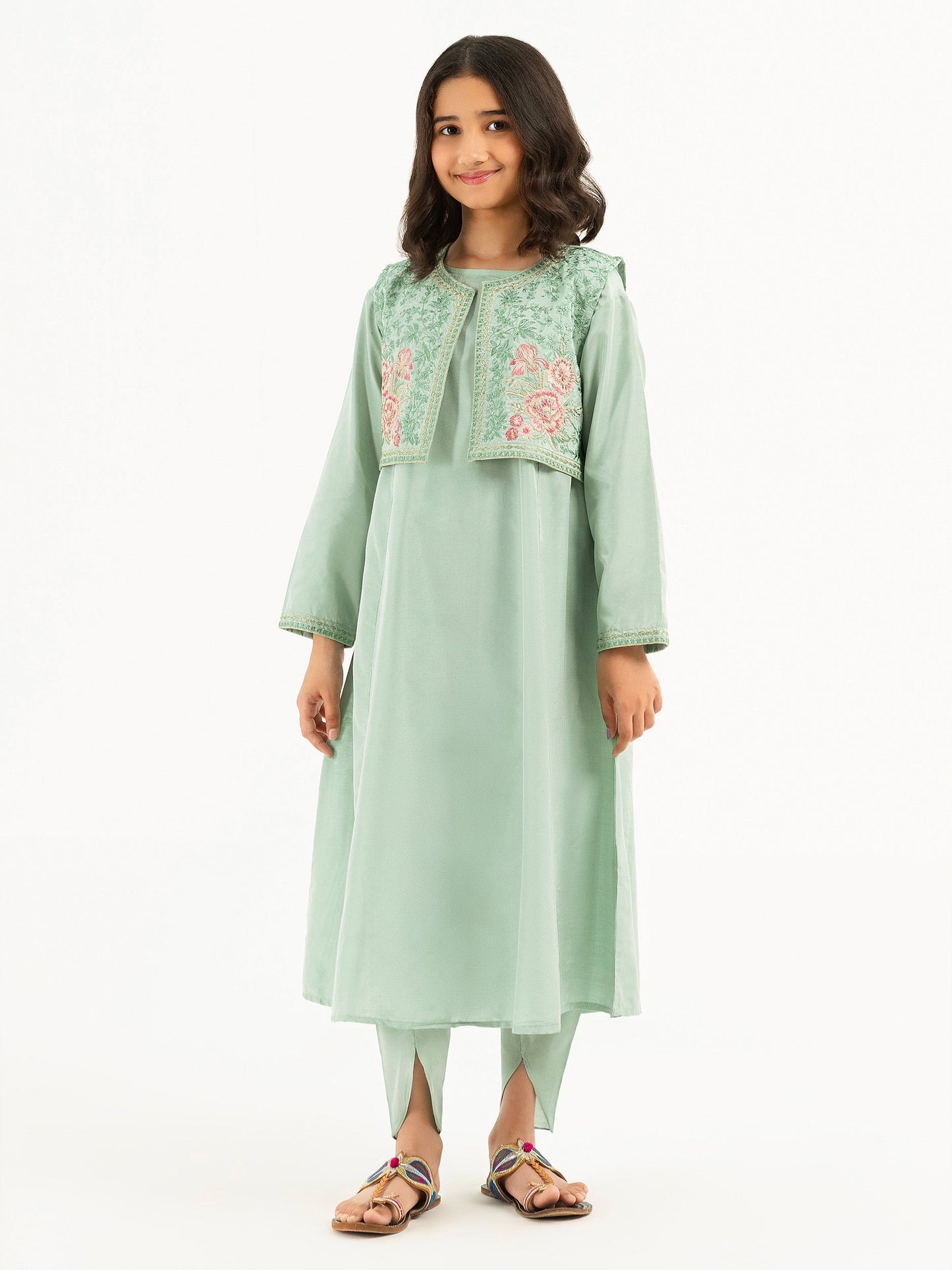 2 Piece Raw Silk Suit-Embroidered (Pret)