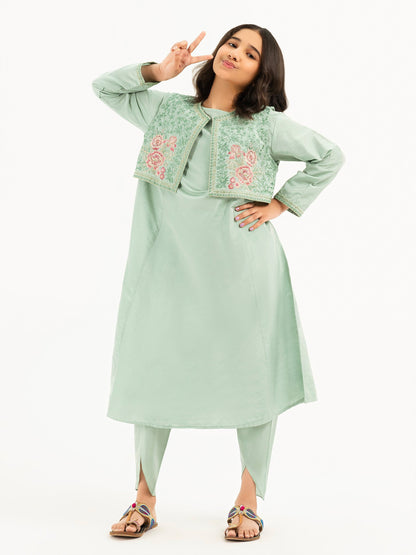 2 Piece Raw Silk Suit-Embroidered (Pret)