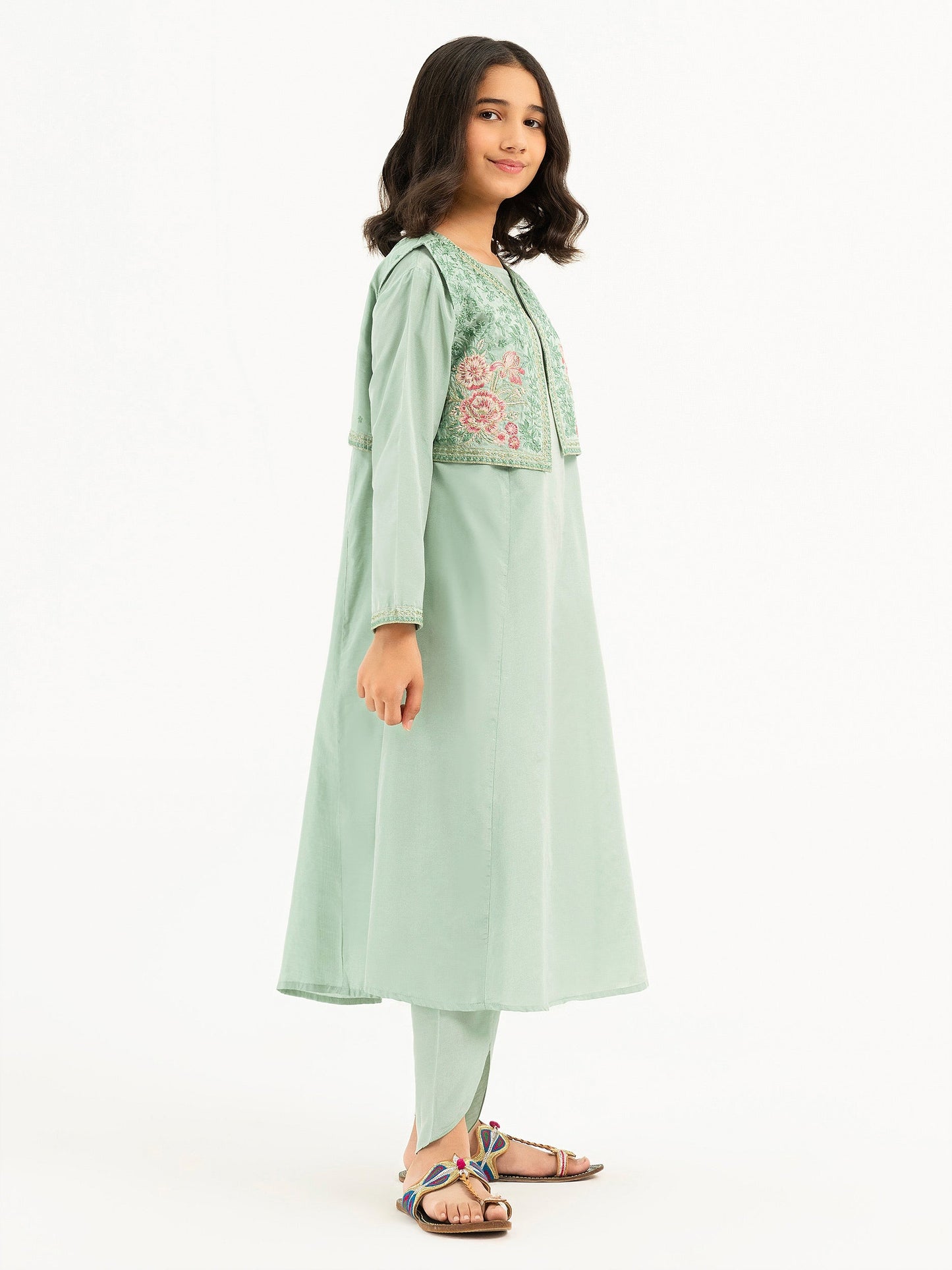 2 Piece Raw Silk Suit-Embroidered (Pret)