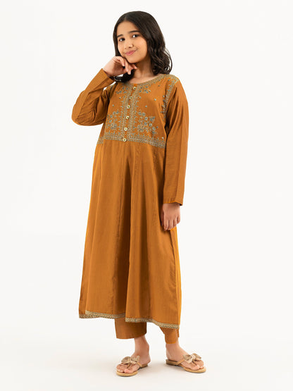 2 Piece Raw Silk Suit-Embroidered (Pret)