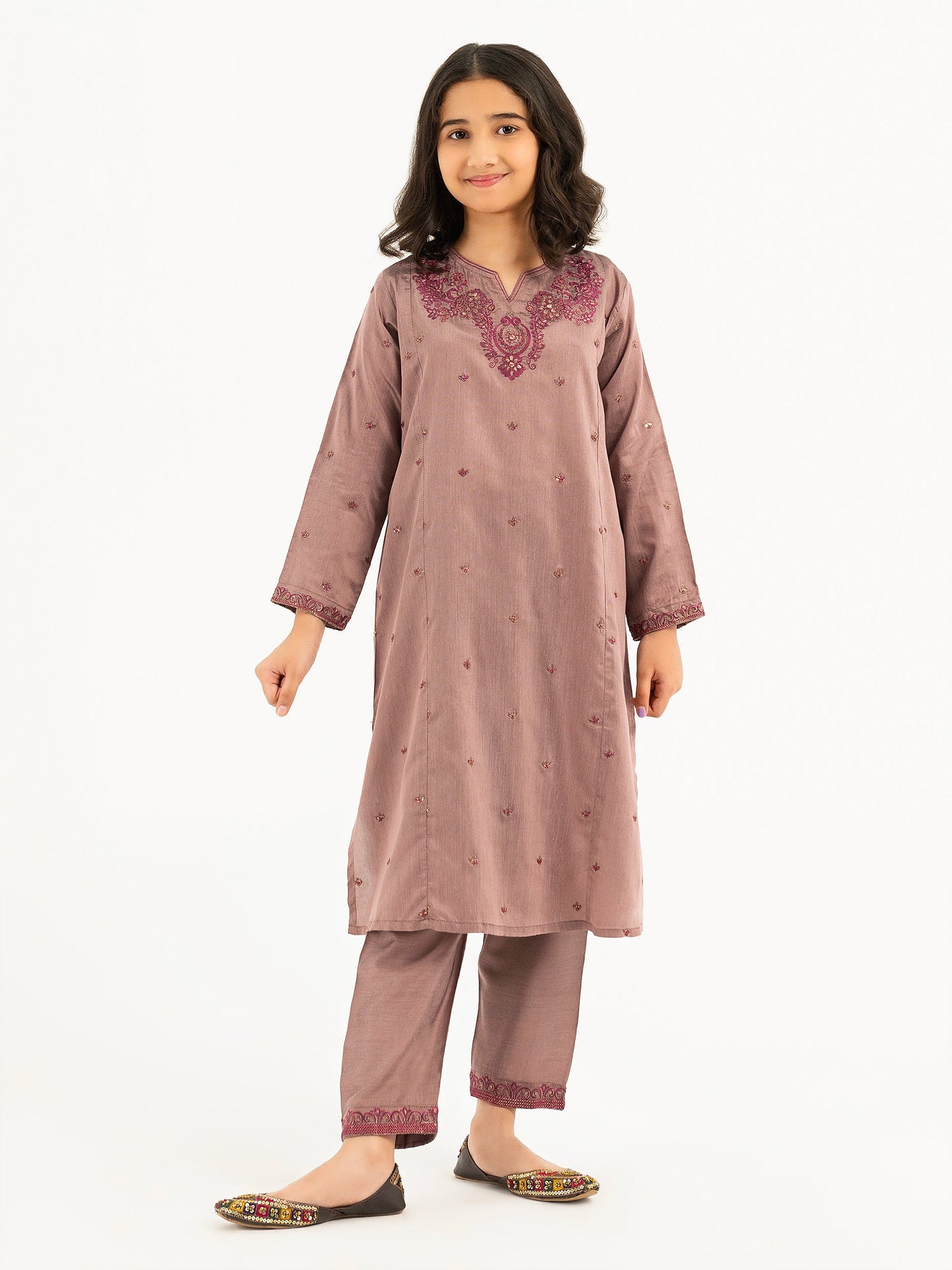 2 Piece Raw Silk Suit-Embroidered (Pret)