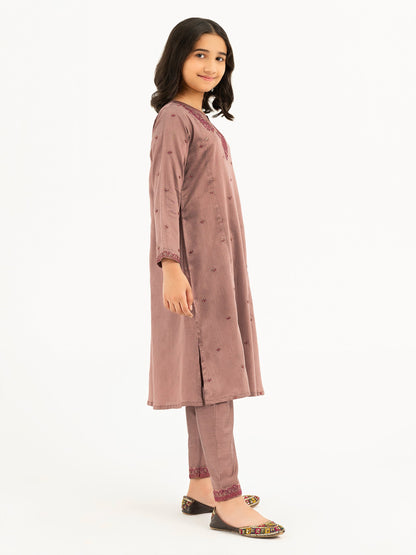 2 Piece Raw Silk Suit-Embroidered (Pret)