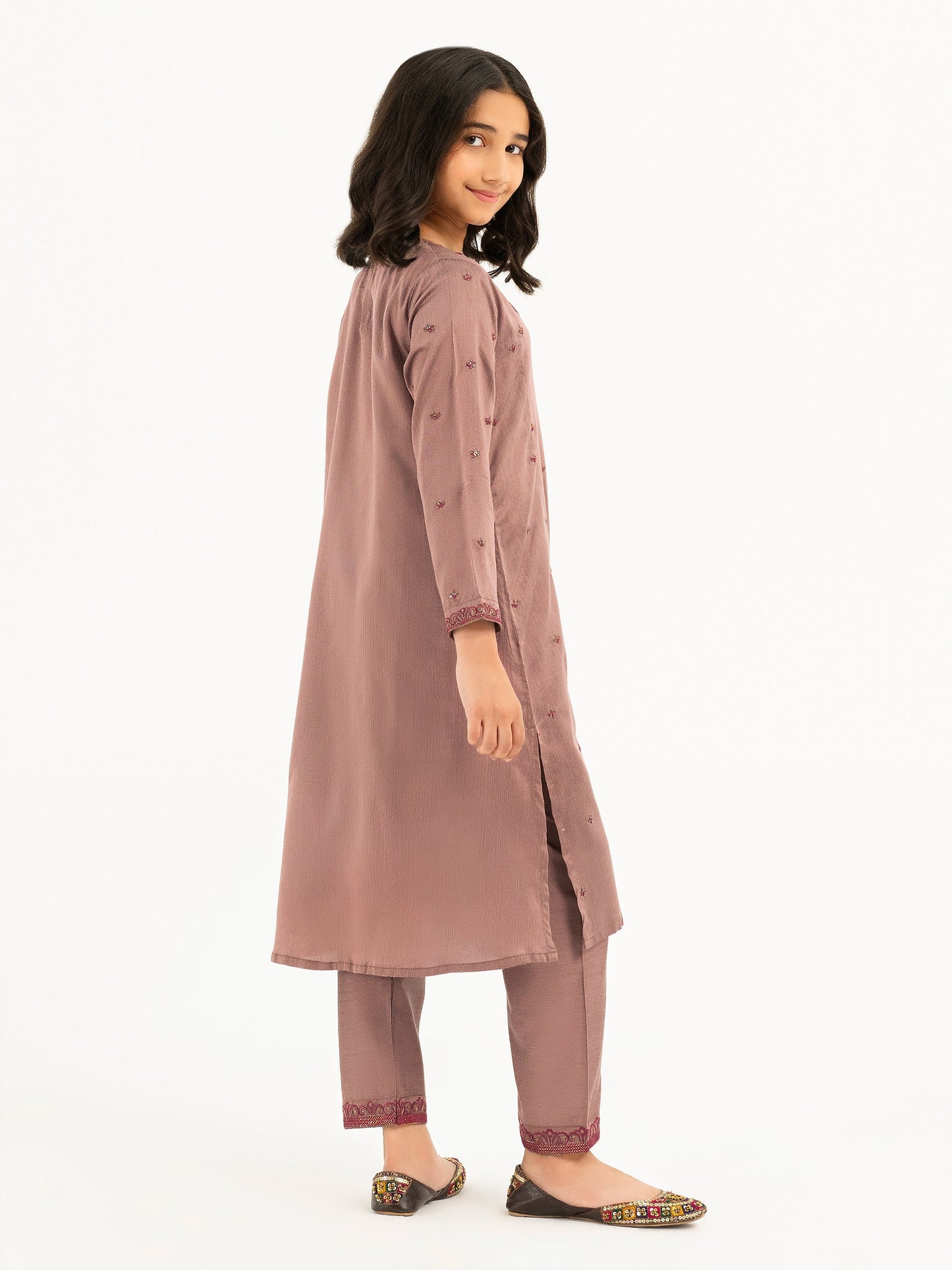 2 Piece Raw Silk Suit-Embroidered (Pret)