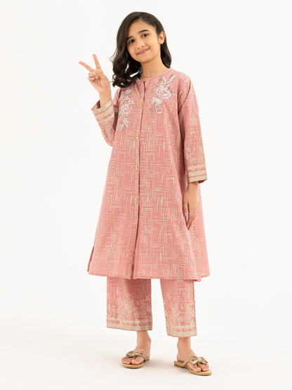 2 Piece Cambric Suit-Gold Paste Print (Pret)