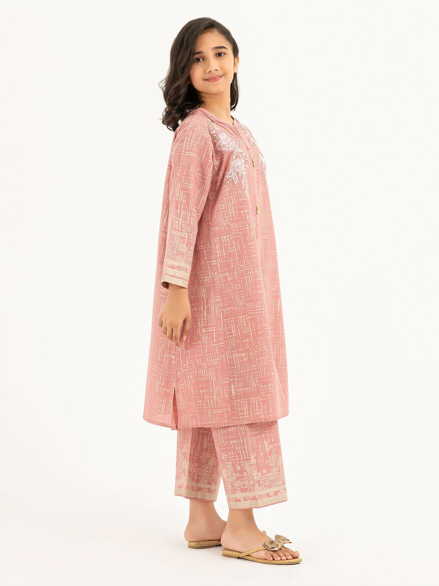 2 Piece Cambric Suit-Gold Paste Print (Pret)