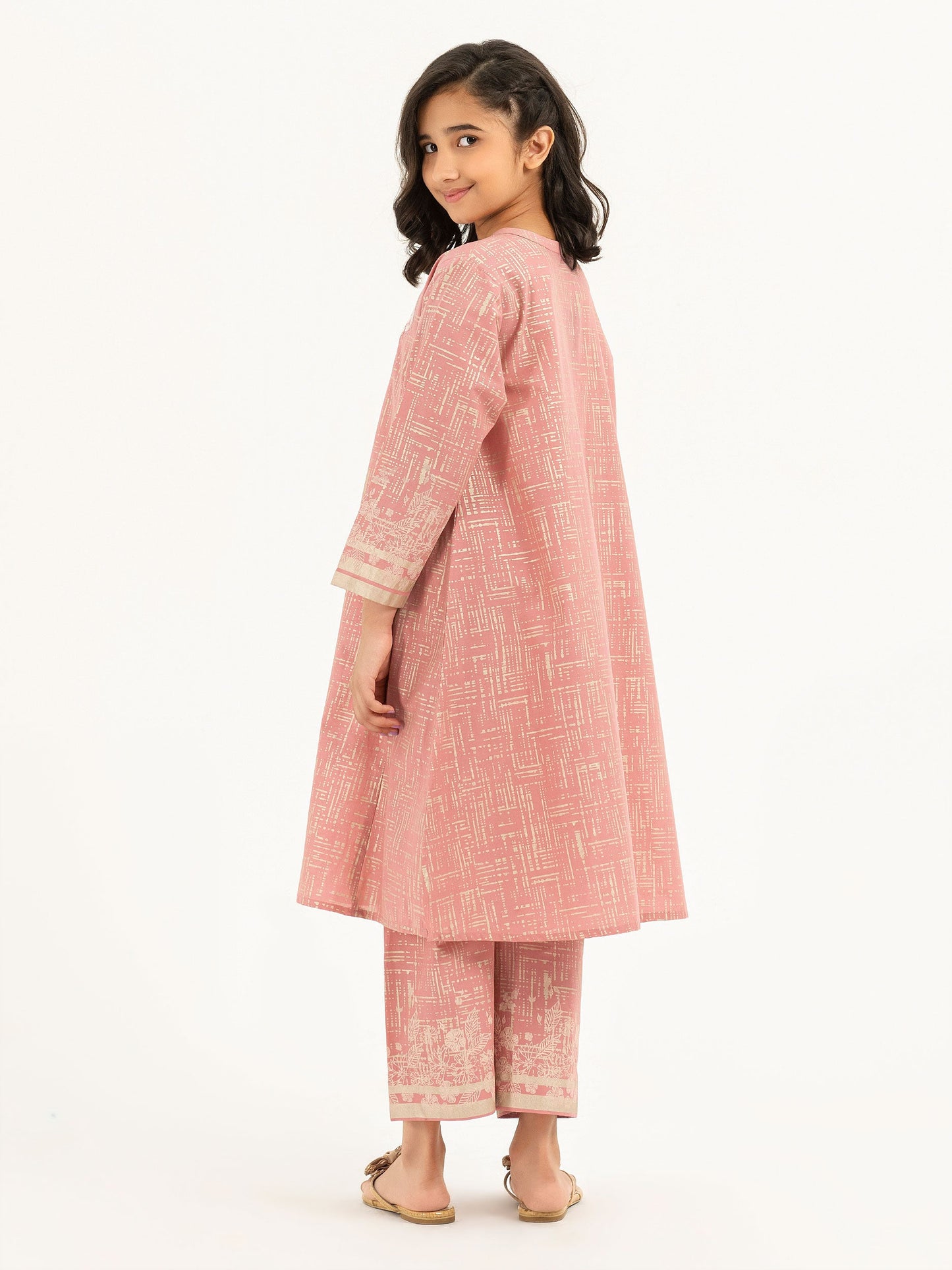 2 Piece Cambric Suit-Gold Paste Print (Pret)