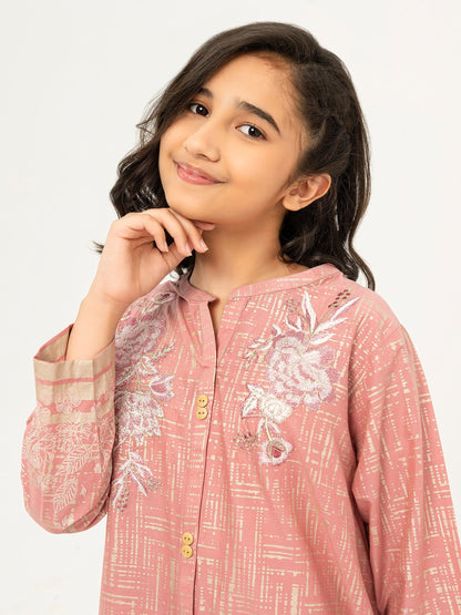 2 Piece Cambric Suit-Gold Paste Print (Pret)