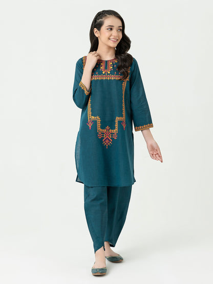 2 Piece Yarn Dyed Suit-Embroidered (Pret)